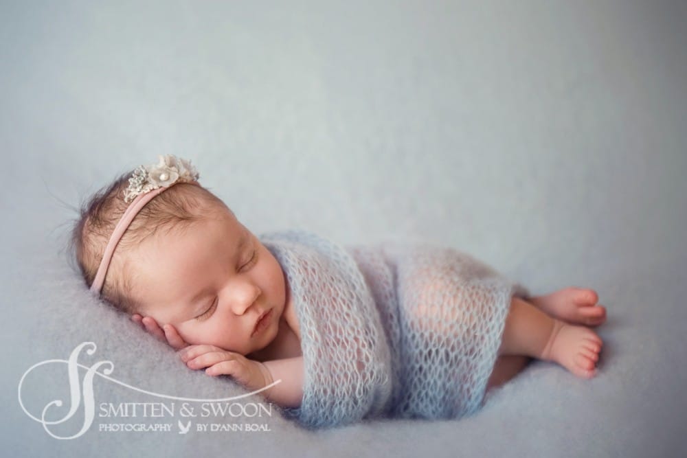 newborn baby girl sleeping in blue {boulder newborn photographer}