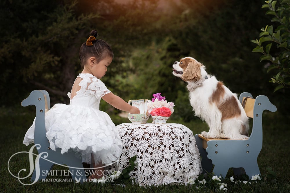 little girl tea party in garden with her puppy {boulder family photographer}