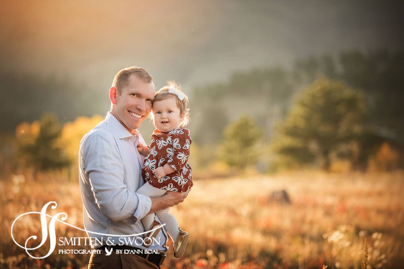 dad and baby girl in golden field - boulder photographer