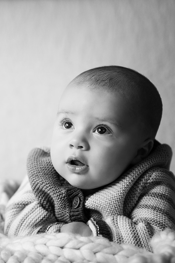 three month old baby boy with striped sweater - boulder newborn photographer