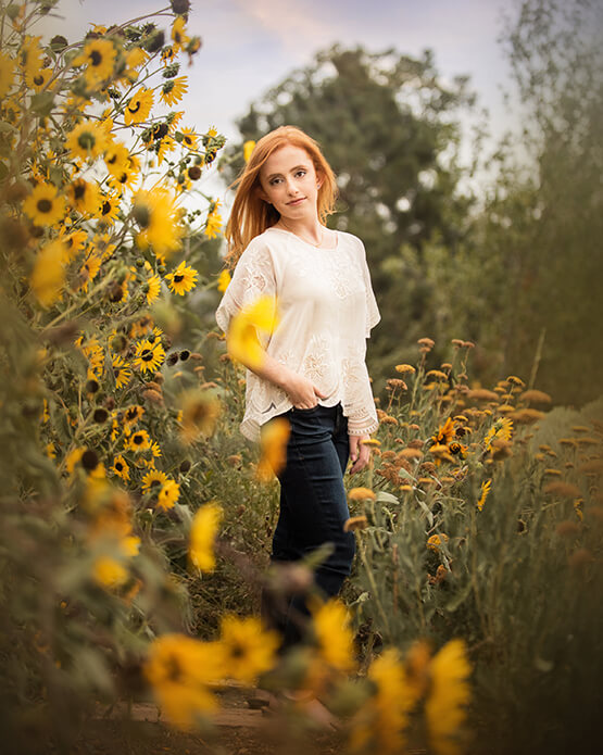 high school senior in sunflowers