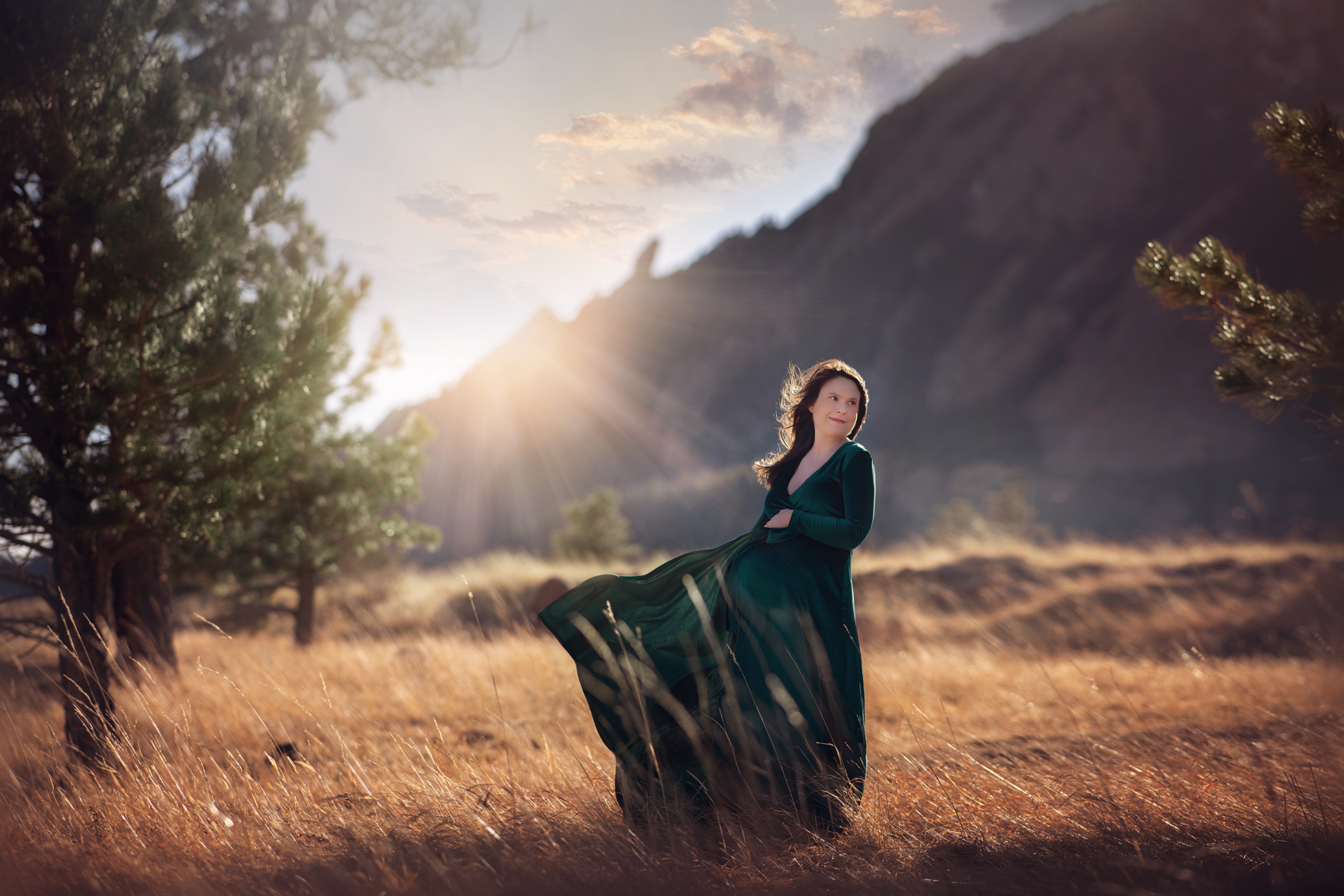 boulder's best photographer - maternity photo pregnant mom in green gown